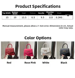 Size chart and color selection for the elegant PU leather square bag with bow detail