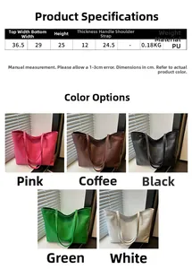 Size chart showing 36.5cm width and 25cm height for vintage PU leather tote bag