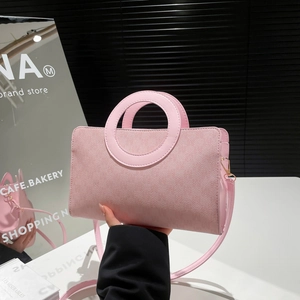 Women PU Leather Handbag Crossbody Bag Retro Monogram M Letter Print Circular Handle Adjustable Strap Vintage Satchel
