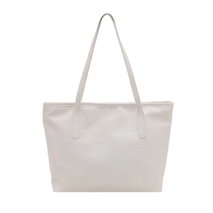 Minimalist white tote bag with faux crocodile leather texture and double shoulder straps