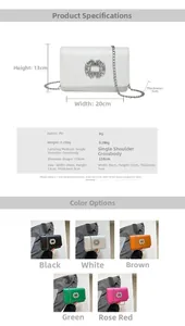 Detailed size chart showing 20x13x5cm dimensions for stylish crossbody chain bag