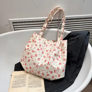Borsa Tote in Tela da Donna Grande Capacità Stampa Floreale a Farfalla Borsa a Spalla Con Chiusura Magnetica per Spiaggia