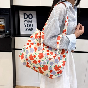 Borsa tote in tela floreale con motivi di rose colorate e grande capacità per lo shopping