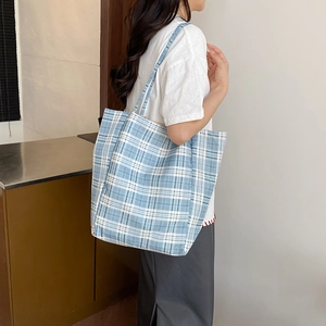 Sac fourre-tout en nylon à carreaux bleus et blancs de style anglais pour femmes