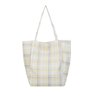 British style yellow and blue plaid nylon tote bag with large capacity for women