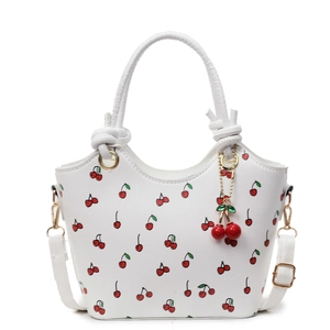 Sac à bandoulière blanc à motif cerise avec sangle amovible et pendentif cerise