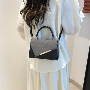 Chic patchwork crossbody square bag with gold hardware and top handle for women