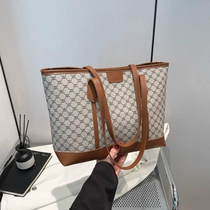 Damen Große Kapazität PU Leder Shopper Tasche Vintage Geometrische Monogramm Schultertasche Lässige Pendler Handtasche Quadratisch
