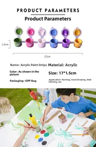 Detailed dimensions of 6-color acrylic paint strip with outdoor painting scene