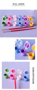 Detail of 6-color acrylic paint pots with two brushes for children DIY painting art kit