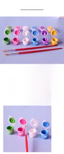 Detail of 6-color acrylic paint pots with two brushes for children DIY painting art kit