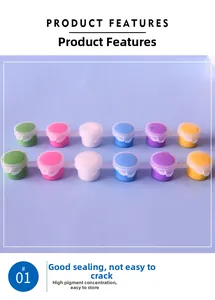 Detail of 12-color acrylic paint set with thick consistency and airtight sealed lids