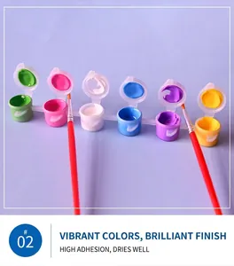 Detailed view of 6-color acrylic paint set with 2 brushes for kids' DIY plaster painting