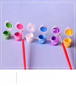 Detailed view of 6-color acrylic paint set with 2 brushes for kids' DIY plaster painting
