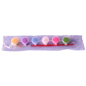 6-color DIY acrylic paint set for kids with paintbrush in clear plastic packaging
