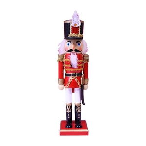 36cm red wooden soldier nutcracker with scabbard and white feather detail for Christmas decor