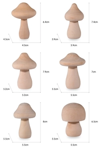 Dimensions détaillées pour lot de 6 champignons en bois DIY à peindre pour déco