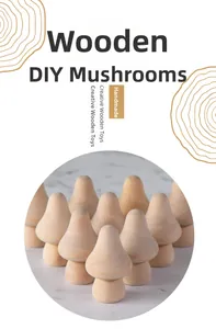 Detailed view of unfinished natural wood mushroom toys with smooth polished surface texture