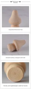 Detail view of unpainted smooth wood mushroom toy with natural grain and polished finish
