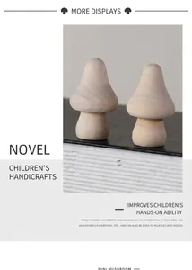 Close-up of unfinished 5cm wooden mushrooms for DIY creative painting and home decor