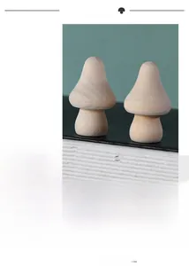 Close-up of unfinished 5cm wooden mushrooms for DIY creative painting and home decor