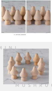 Detail showing the natural wood grain and smooth polished surface of the mini mushroom decor