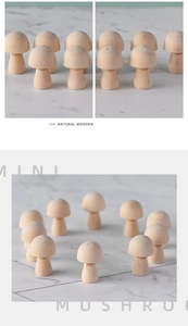 Detailed macro view of natural unfinished wooden mini mushrooms on marble surface