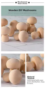 Set of 10 smooth DIY wooden mushrooms made of solid lotus wood with natural texture