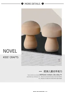 Close-up of two unfinished natural wood mushroom crafts for DIY creative painting projects