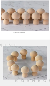 Detailed view of natural mini wooden mushrooms with organic grain for DIY crafts