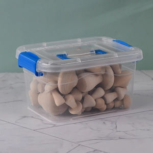 Kit créatif de champignons en bois DIY dans une boîte en plastique avec poignée bleue