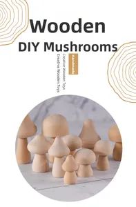 Macro detail of unfinished smooth wooden mushroom toys for DIY painting and home decoration