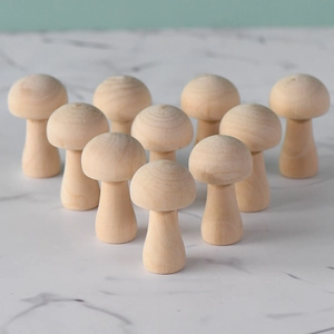 Set of 10 natural wood mushroom figurines with smooth finish for DIY crafts and home decor