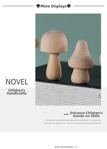 Close-up of DIY wooden mushroom crafts for kids showing natural wood grain and textures