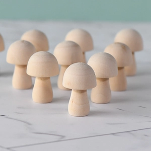 Natural wood mushroom figurines for DIY painting and modern home decor display
