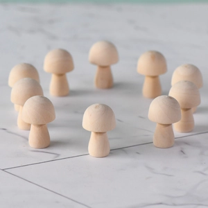 Set of 10 unfinished natural wooden mushrooms for DIY crafts and home decor