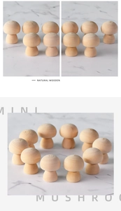 Makro-Detail von unbehandelten Mini-Holzpilzen aus Naturholz mit feiner Holzmaserung
