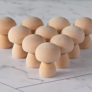 Set of 10 unfinished natural wood mushrooms for DIY crafts and home decoration
