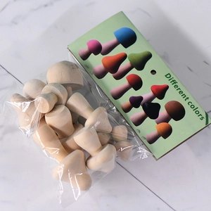 DIY unfinished wooden mushroom set with natural wood grain for creative kids crafts
