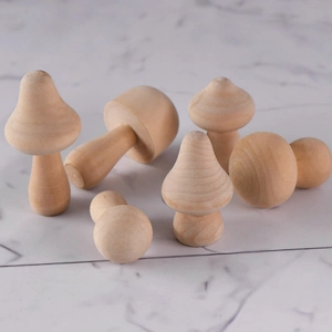 Unpainted natural wooden mushroom set for DIY crafts and minimalist home decor