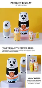 Detailed view of handmade nested Russian dolls with hand-painted animal panda designs