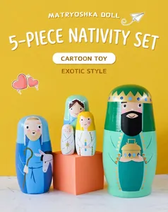 Detail of five-layer Matryoshka dolls with religious Jesus and king hand-painted design