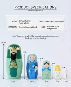 Size specifications of five-layer handmade wooden matryoshka with Jesus religious theme