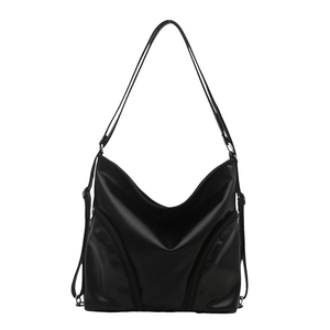 Sac à dos vintage en cuir mat noir avec doubles fermetures éclair pour le travail et l'école