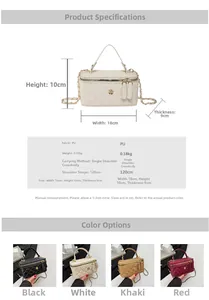 Size guide for quilted PU bucket bag with dimensions 18x10x9cm and strap length 120cm