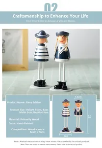 Detail of handcrafted Mediterranean style navy wooden dolls with iron legs and wool hair