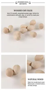 Detailed view of 10-piece unfinished natural wood bird eggs for DIY painting and crafts