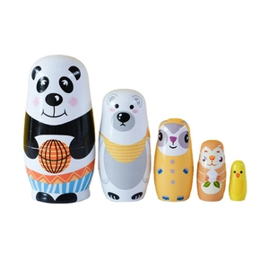 5-piece animal series panda nesting dolls set made of hand-painted wood for kids