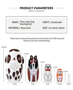 Detailed size parameters for five-layer handmade wooden dalmatian nesting dolls set