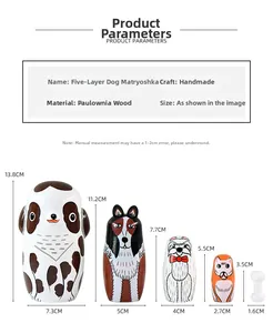Detailed size parameters for five-layer handmade wooden dalmatian nesting dolls set